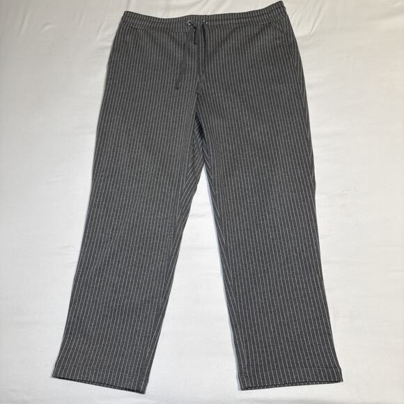 Ann Taylor LOFT Pants Drawstring Gray Pinstriped Staight Leg Size Large NWOT - Picture 1 of 11